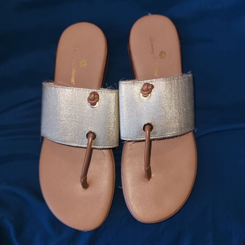 Tommy Bahama Blanchey Gold Glitter Style Flip Flops Thongs Size 9 Sparkle